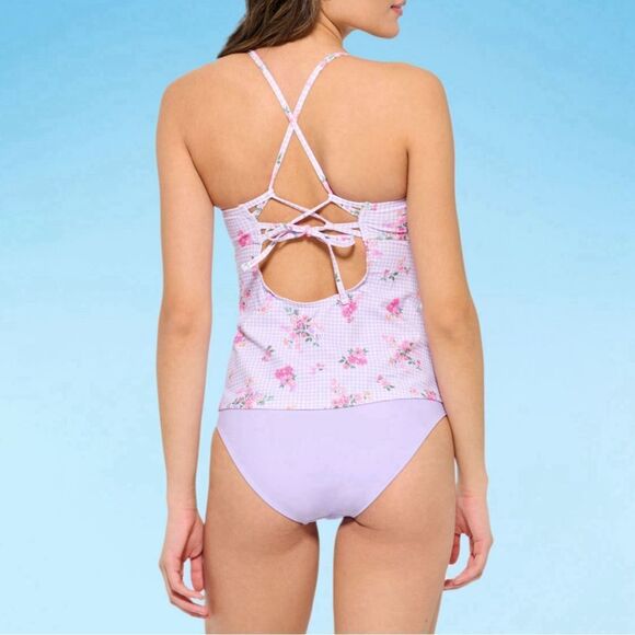 Decree Textured Floral Tankini Swimsuit Top Juniors Size X-large XL Purple - Picture 3 of 3